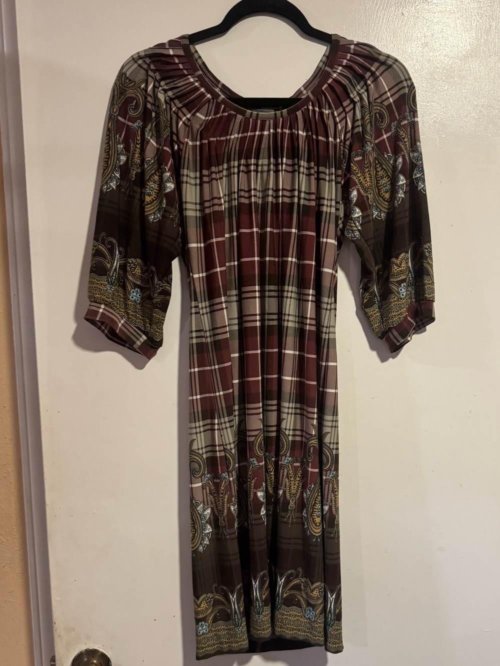 Rabbit Rabbit Rabbit Plaid Paisley Boho Midi Dress Size 8